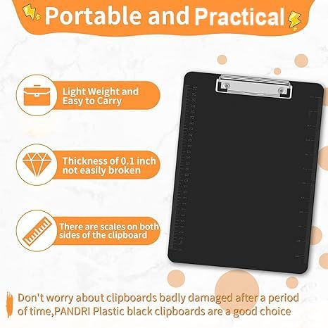 Black Clipboards, PANDRI 12 Pack Plastic Black Clipboards - Image 3