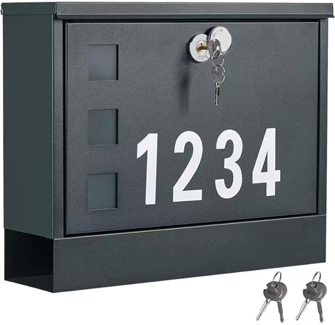 LAND·VOI Locking Mailbox Wall Mounted, Metal Postbox by LAND%C2%B7VOI