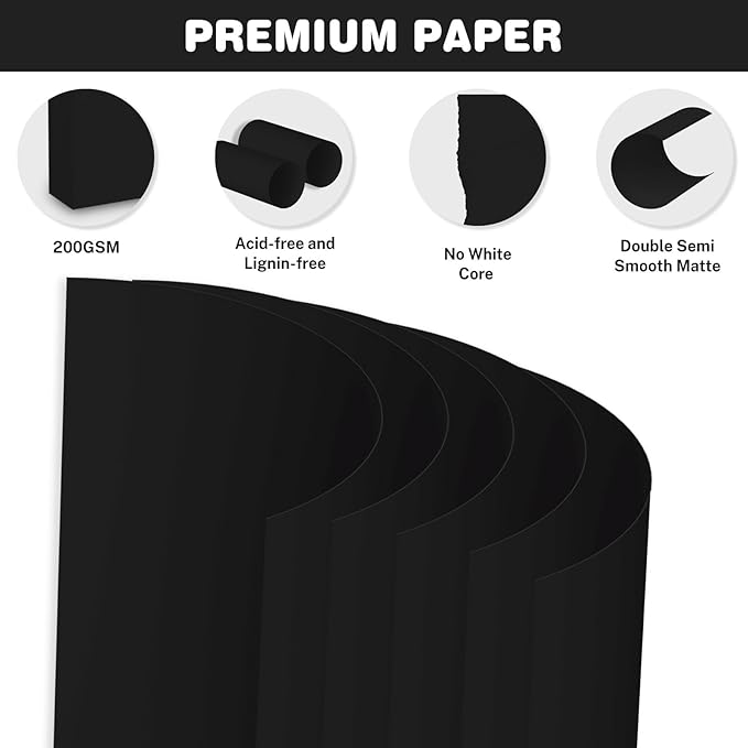 Cardstock 8.5 X 11, 40 Sheets Black Card Stock, 75lb/ 200gsm Copy Paper - Image 3