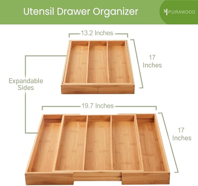 Purawood Kitchen Drawer Organizer, 2 Pack - Image 2