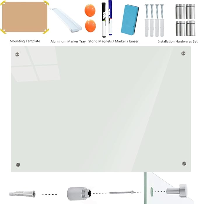 Magnetic Glass Dry Erase Whiteboard, 36 x 24 Inches Frameless Glass White Board - Image 6