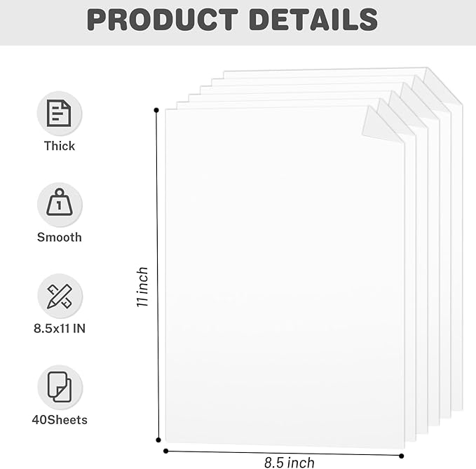 White Cardstock 8.5 X 11, 40 Sheets Card Stock, 75lb/ 200gsm Copy Paper - Image 2
