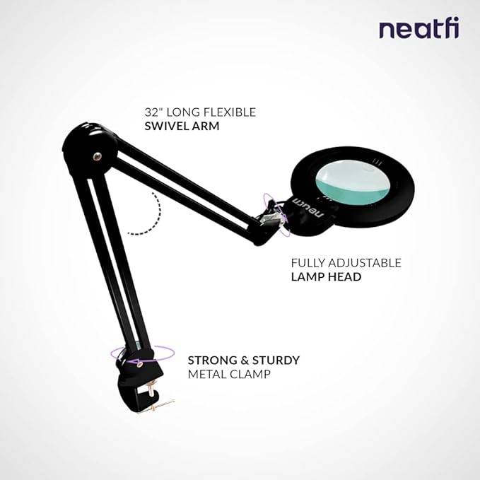 Neatfi XL Bifocal LED Magnifying Lamp, 7-Inch Acrylic Lens, 5D/20D Magnification - Image 3