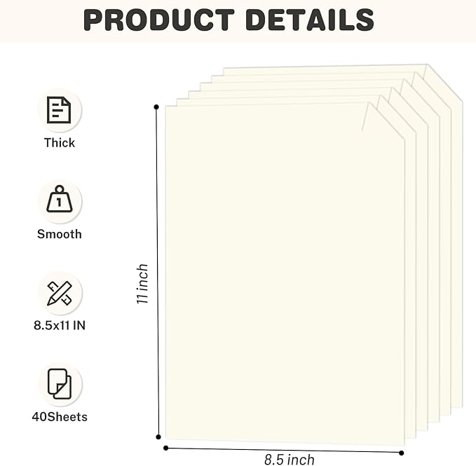 Cream Cardstock 8.5 X 11, 40 Sheets Card Stock, 75lb/ 200gsm Copy Paper - Image 2
