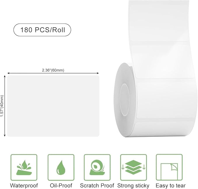 Risio Thermal Labels 2.36"x1.57", 180 Labels/Roll, Waterproof, Oil-Resistant - Image 2