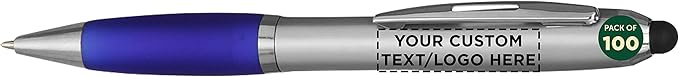 DISCOUNT PROMOS Custom Stylus Ballpoint Pens Set of 100, Personalized Bulk Pack by DISCOUNTPROMOS