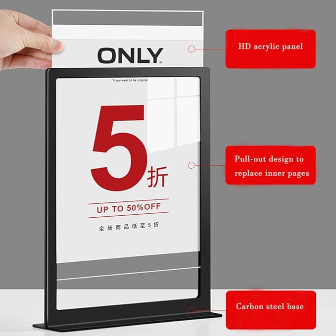 ECKEK Carbon Steel Sign Holder, Slanted Menu Displays, Table Top Sign Stand - Image 3