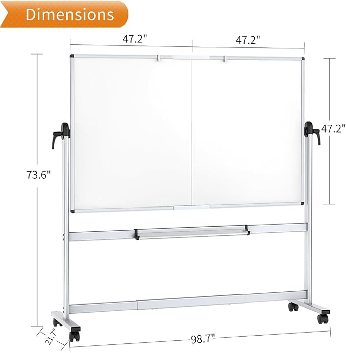 VIZ-PRO Double-Sided Mobile Whiteboard, 96 x 48 Inches, Magnetic Rolling Dry - Image 2