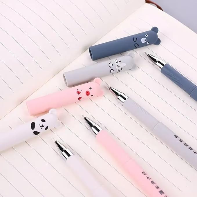 Piaogui 6pcs 0.5mm Erasable Gel Pens, Kawaii Cute Bear Pig Erasable Gel Pen Set - Image 2