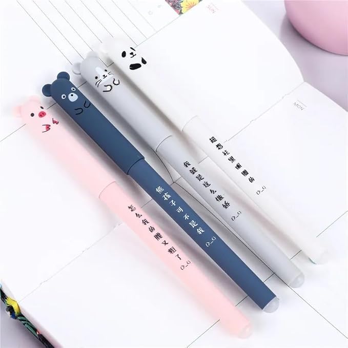 Piaogui 6pcs 0.5mm Erasable Gel Pens, Kawaii Cute Bear Pig Erasable Gel Pen Set - Image 6