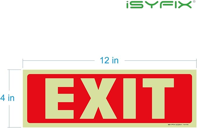 iSYFIX Exit Glow in the Dark Sign Stickers – 2 Pack 12x4 Inch – - Image 8