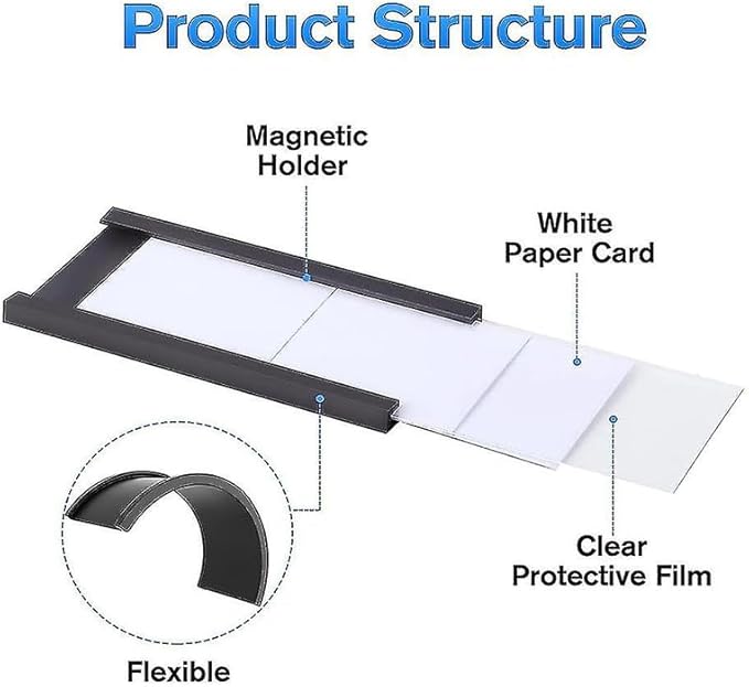 LLPT Magnetic Label Holder 4" x 2" 26 Packs C Channel White Paper Cards - Image 7