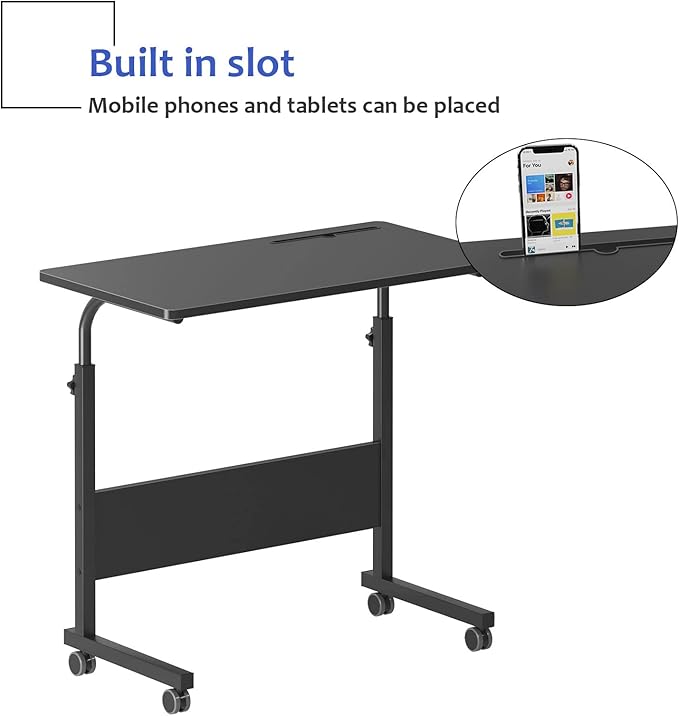 DlandHome Side Table 31.4 Inches w/Tablet Slot & Wheels Adjustable C Table - Image 4