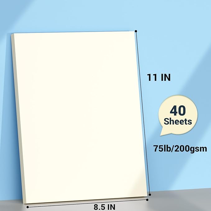 Cardstock 8.5 x 11, Thick Printer Paper 75 lb/200 gsm, 40 Sheets Cream Card - Image 2