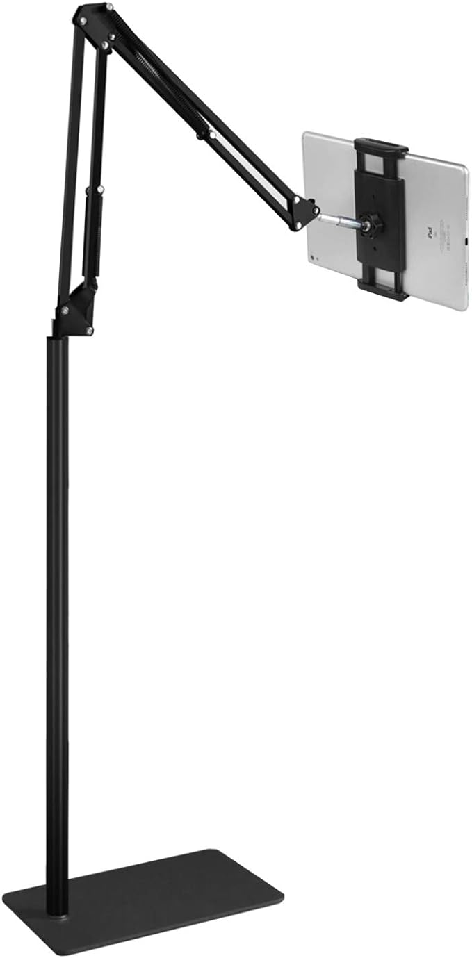 Tablet Floor Stand with 5LB Metal Base, Overhead Bed Phone Stand Angle Height by Elekpopu