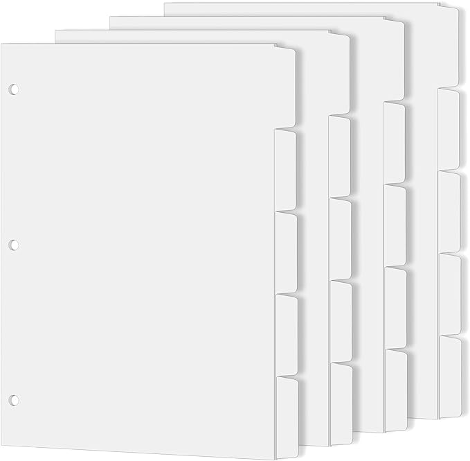 Binder Dividers for 3 Ring Binder, 1/5 Cut Tabs, Letter Size, Blank Write On by COIDEA