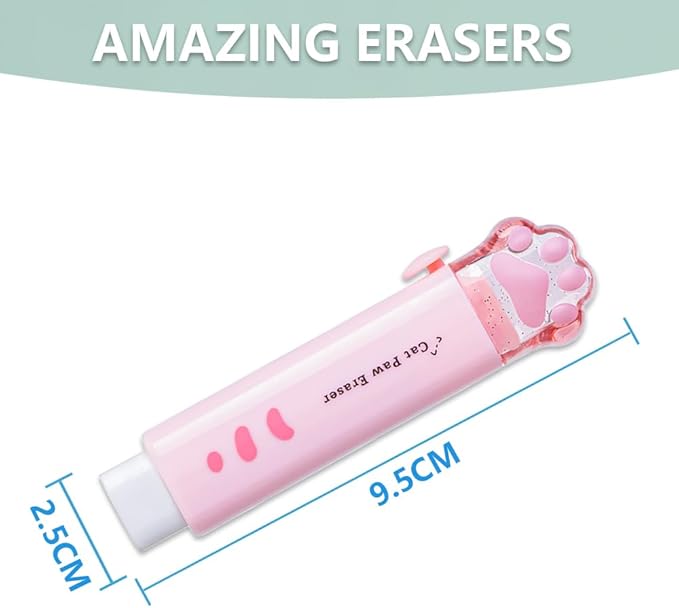 Daphilly Retractable Eraser for Pencils Cute Cat Erasers Pink Kawaii Erasers - Image 3