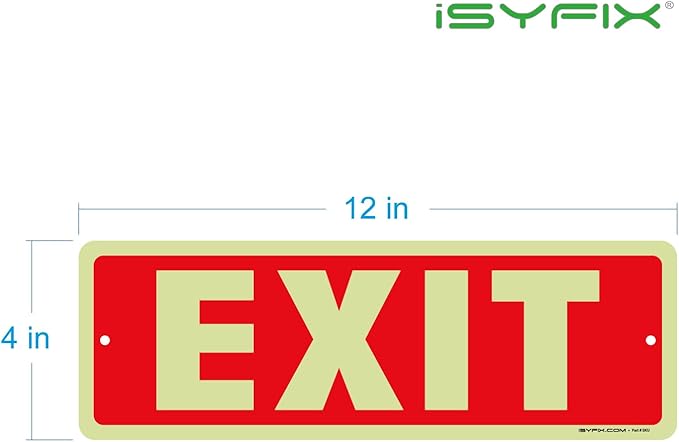 iSYFIX Exit Glow in the Dark Sign Aluminum – 6 Pack 12x4 Inch – Photoluminiscent - Image 8