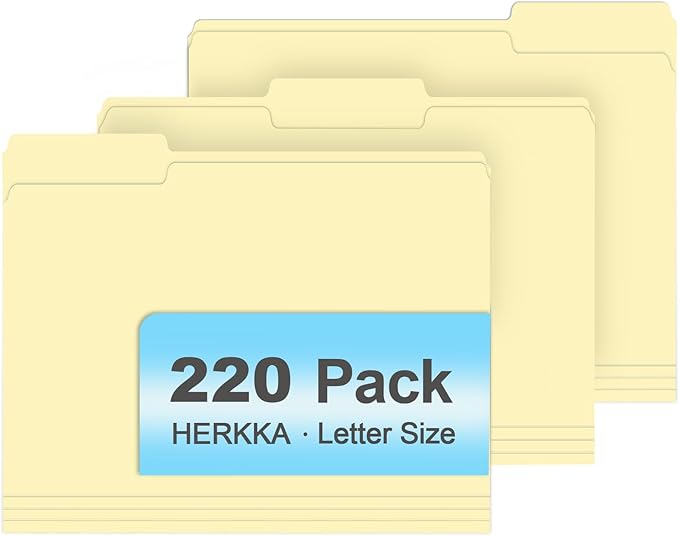 Manila Folders, HERKKA 220 Pack 1/3 Cut Tab File Folders, Manila Folders 8.5 x by HERKKA