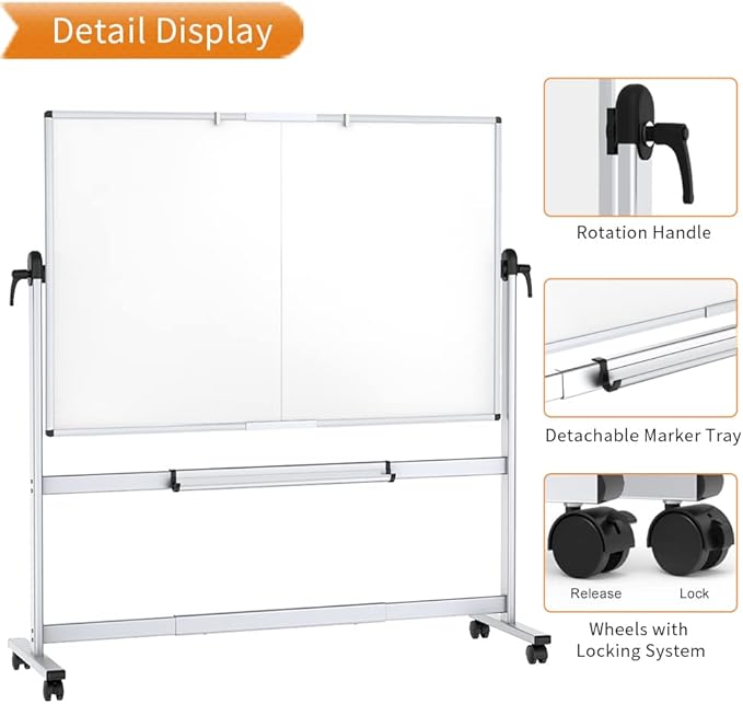 VIZ-PRO Double-Sided Mobile Whiteboard, 72 x 48 Inches, Magnetic Rolling Dry - Image 4