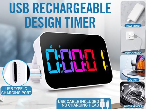 Kitchen Digital RGB Timer, Count Down Up, Rechargeable, Vibration Mode - Image 3