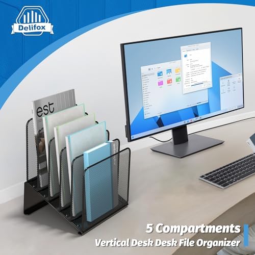 Inclined 5-Section Desk File Organizer, Vertical File Folder Holder File Sorter - Image 5