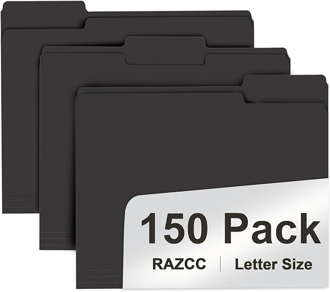 File Folder, RAZCC 150 Pack 1/3 Cut Tab File Folders Letter Size, Folders by RAZCC