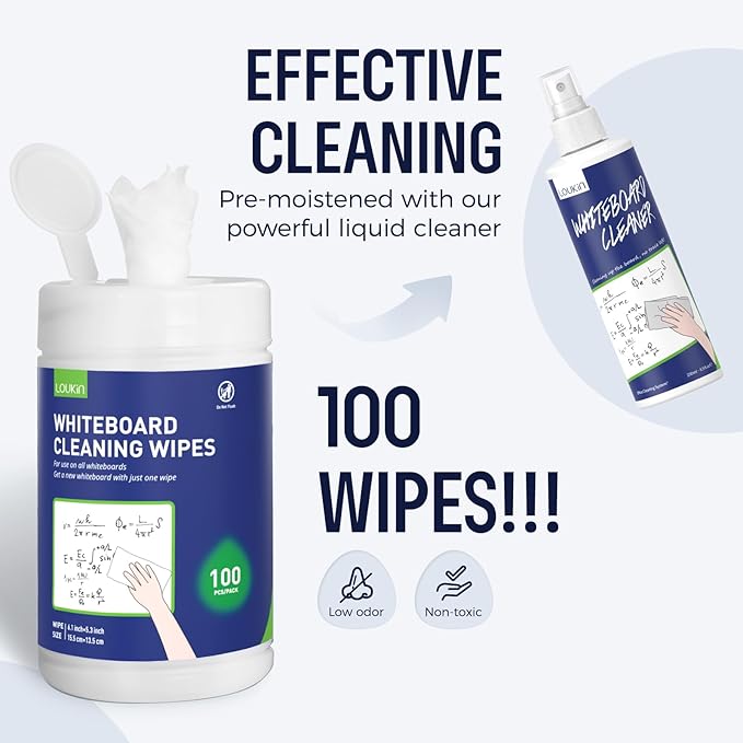 Loukin Whiteboard Cleaning Wipes, Dry Erase Board Cleaning Wipes, Non-toxic - Image 3