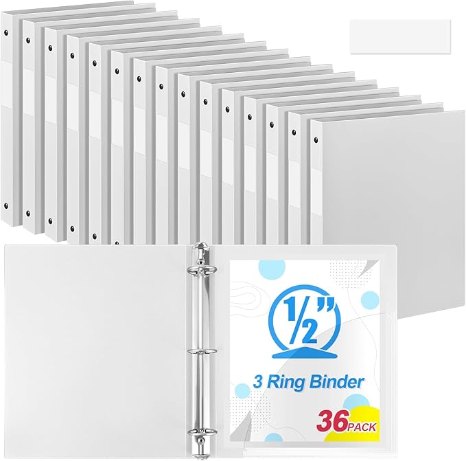 Henoyso 36 Pcs 3 Ring Binder 0.5 Inch Round Fits Letter Size 8.5'' x 11'' Paper by Henoyso