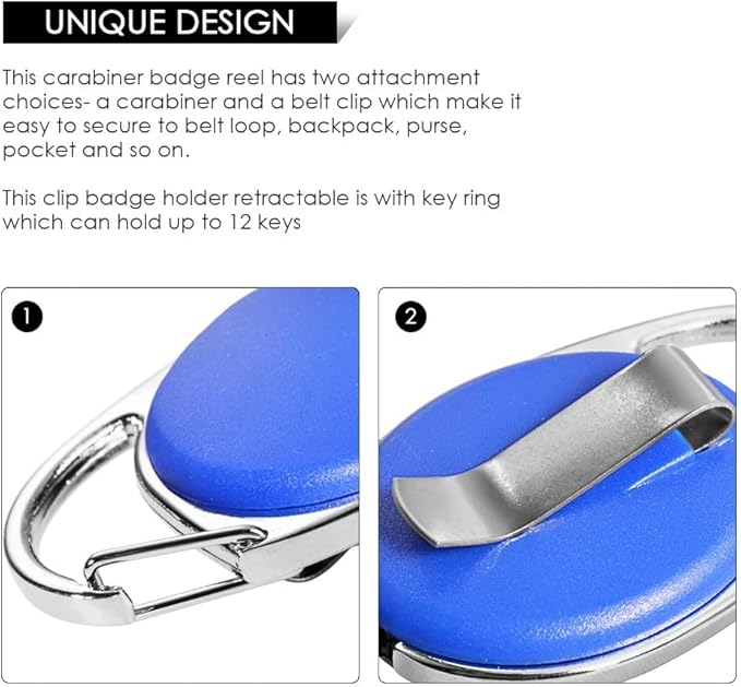 Retractable Badge Holder with Carabiner Reel Clip and Key Ring - Image 3