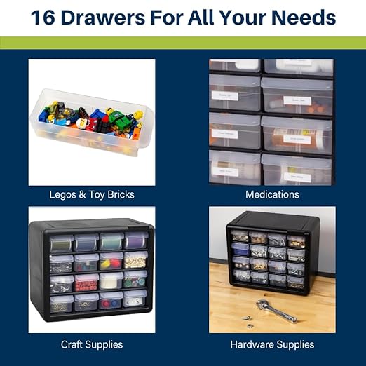Akro-Mils 16-Drawer Plastic Storage Cabinet | 10-1/2 x 6-1/2 x 8-1/2 Inch | - Image 5