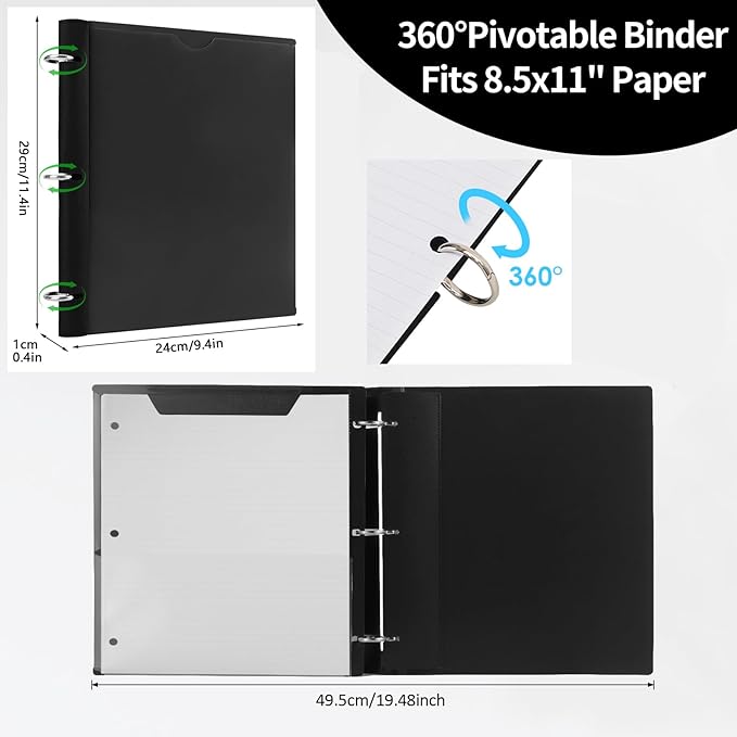 Tashkummy 360 Degree Pivotable Binder, Upgraded 3 Ring Binder 1 inch, Flexible - Image 2