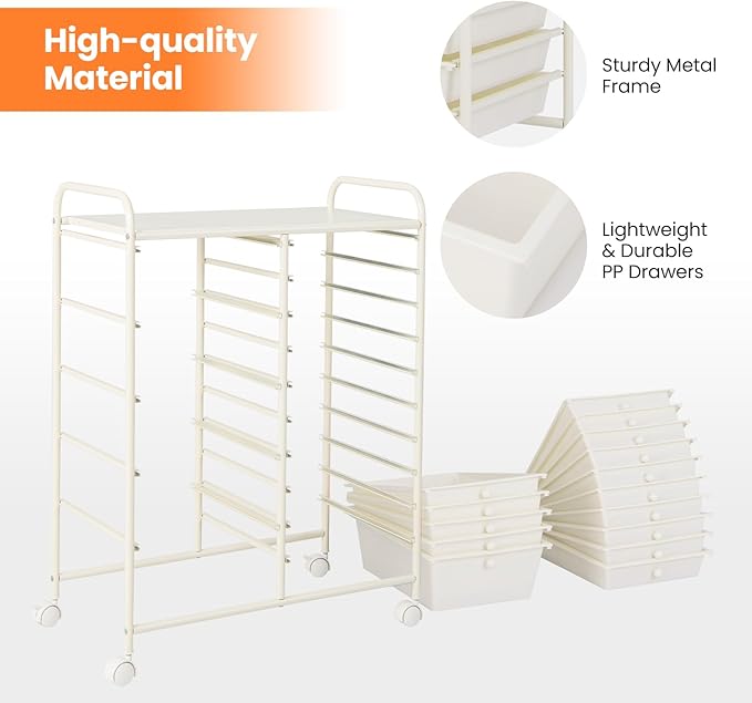 HAPPYGRILL 15-Drawer Rolling Cart, Storage Carts - Image 5