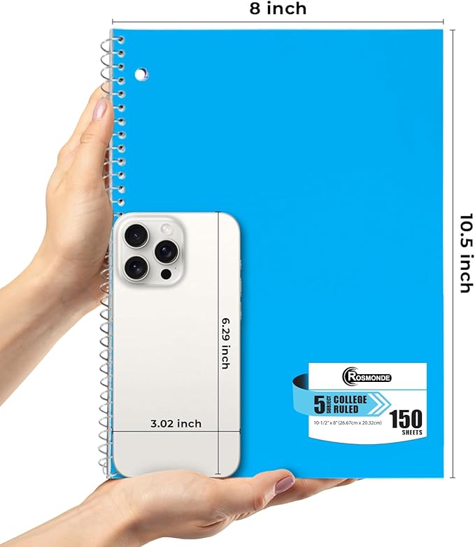 Rosmonde 5 Subject Notebook College Ruled, 6 Value Pack, 300 Pages, 8 x 10-1/2" - Image 4
