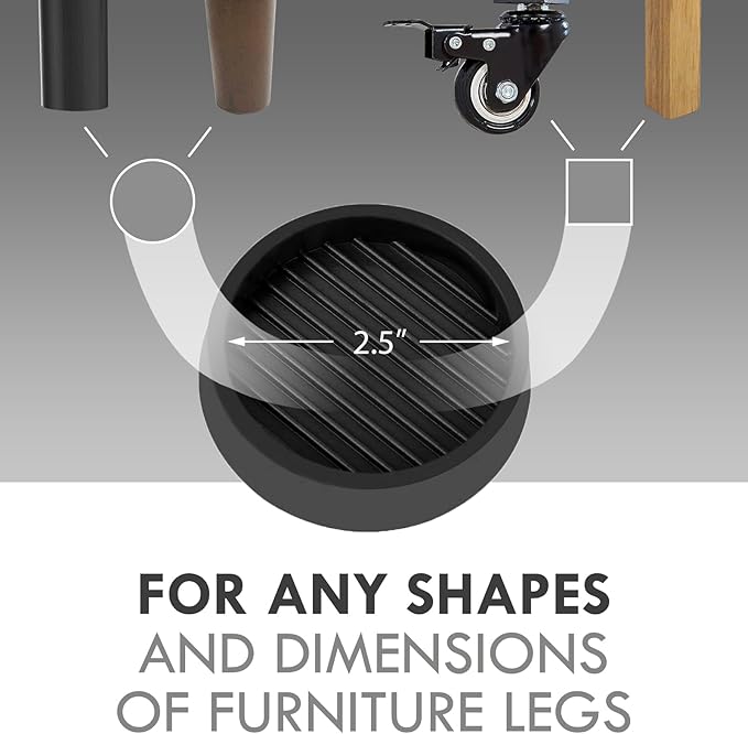 Non Slip Furniture Pads, 2.5” Round Rubber Caster Cups, Anti-Slip Gripper - Image 2