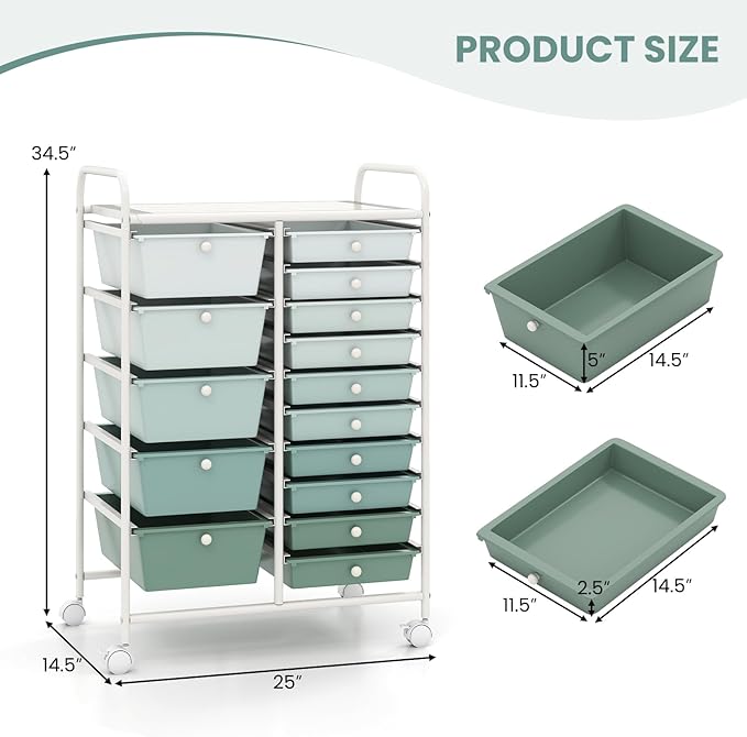 GOFLAME 15-Drawer Rolling Storage Cart, Craft Storage Cart - Image 3