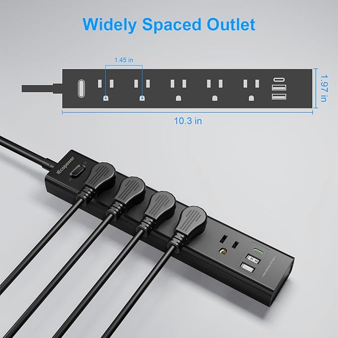 2 Pack Power Strip Surge Protector-5 Widely Spaced Outlets 3 USB Ports - Image 4