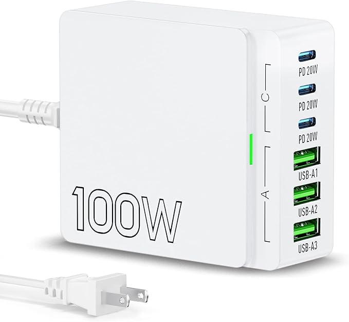 USB C Charger Block Charging Station: 100W 6 Port GaN Fast Charging Brick Hub - Image 8