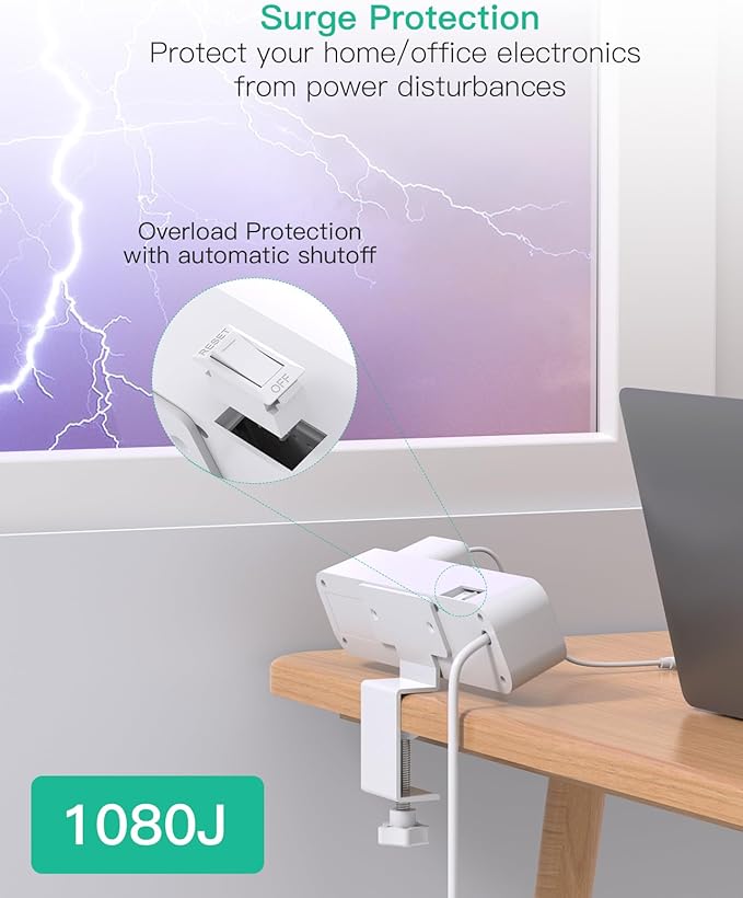 PD30W Desk Clamp Power Strip, Desktop Mount Surge Protector, Fast Charging - Image 7
