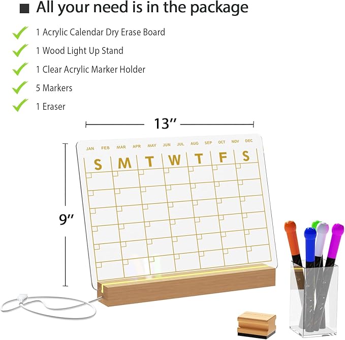 Light Up Clear Dry Erase Calendar 13 x 9 inch - Image 2