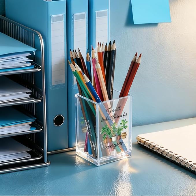 QYUVK Growth Looks Different for Everyone Acrylic Cosmetic Pencil Holder Cup - Image 4