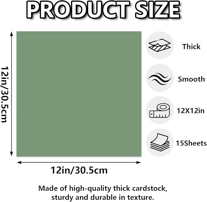 15 Sheets Sage Green Cardstock 12"x12", 250gsm/90lb Heavyweight Cover Cardstock - Image 2