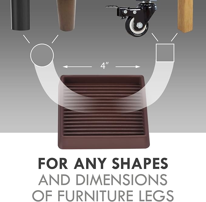 VOCOMO 4X4 Rubber Caster Cups, Non Slip Furniture Pads, Anti-Slip Gripper - Image 2