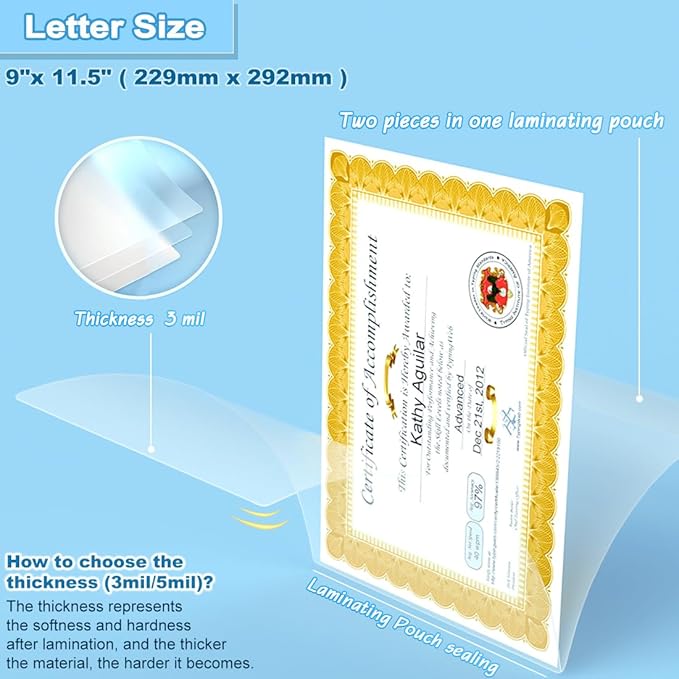 Laminating Pouches 9 x 11.5, 3 Mil Laminating Sheets 200 PCS Clear Thermal - Image 2