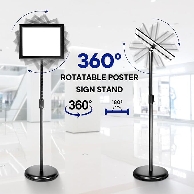 SENZHIYI Heavy Duty Poster Sign Stand Holder Adjustable Snap Open Aluminum - Image 5