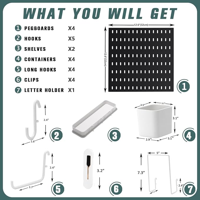 MULSAME Pegboard Combination Kit, 25.2" x 25.2" Wall Mounted Storage Set - Image 4
