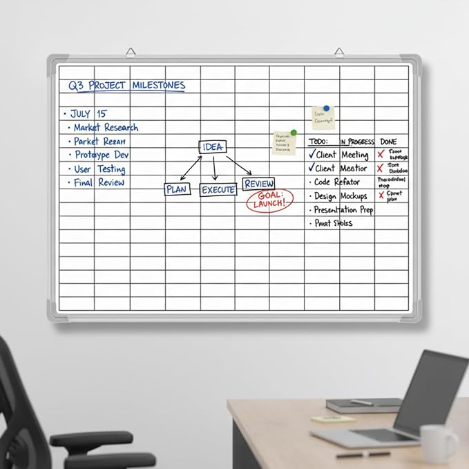 Lined Whiteboard Blank Grid Aluminum Frame Dry Erase Board Reusable Wall - Image 6
