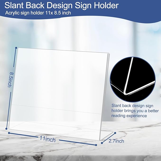 Wbtran Slanted Back Acrylic Sign Holder 8.5 x 11 Horizontal, Plastic Paper - Image 2