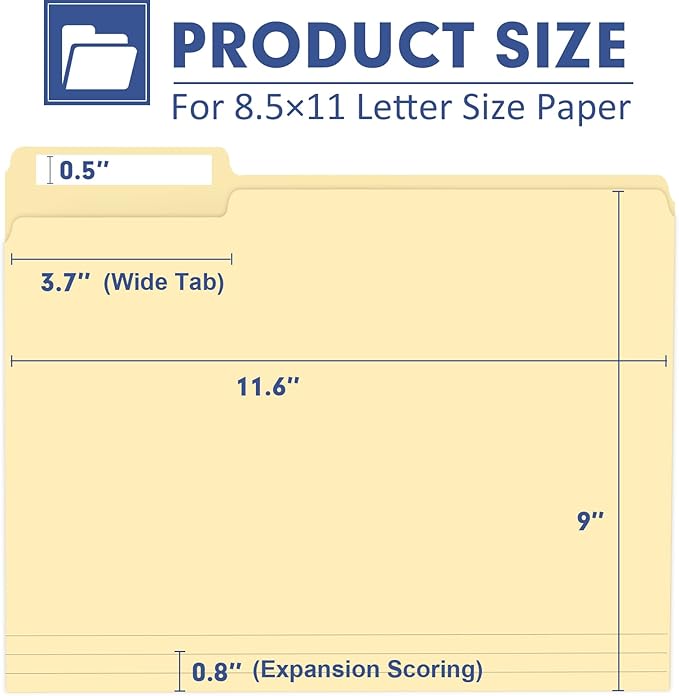 File Folder, PANDRI 120 Pack File Folder, 1/3 Cut Tab, Letter Size, Filing - Image 2