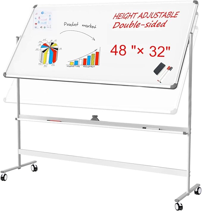 Adjustable Magnetic Mobile Dry Erase Board -48 x 32 Inches Whiteboard Stand - Image 2